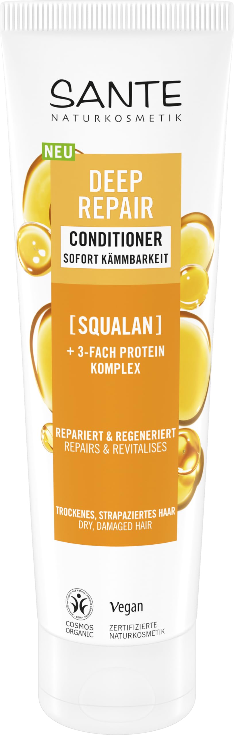 SANTE Naturkosmetik Deep Repair Conditioner - 150 ml - mit Squalan & 3-Fach Protein Komplex - für trockenes & strapaziertes Haar - silikonfrei & vegan - dermatologisch getestet