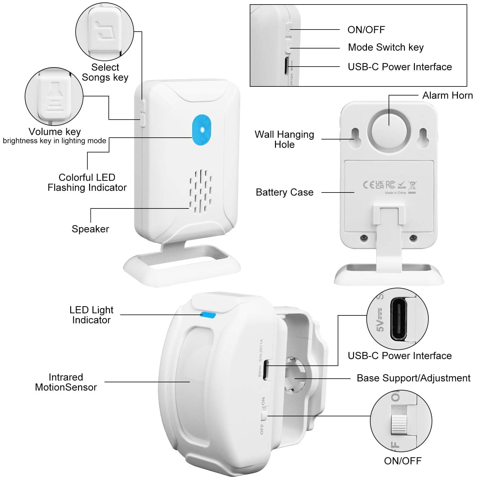 NineLeaf Détecteur de Mouvement avec 2 récepteurs Détecteur de Passage Infrarouge Sonnette de Chargement Sonnette de Porte Sonnette de Porte avec 32 mélodies différentes pour Le Travail l'hôtel