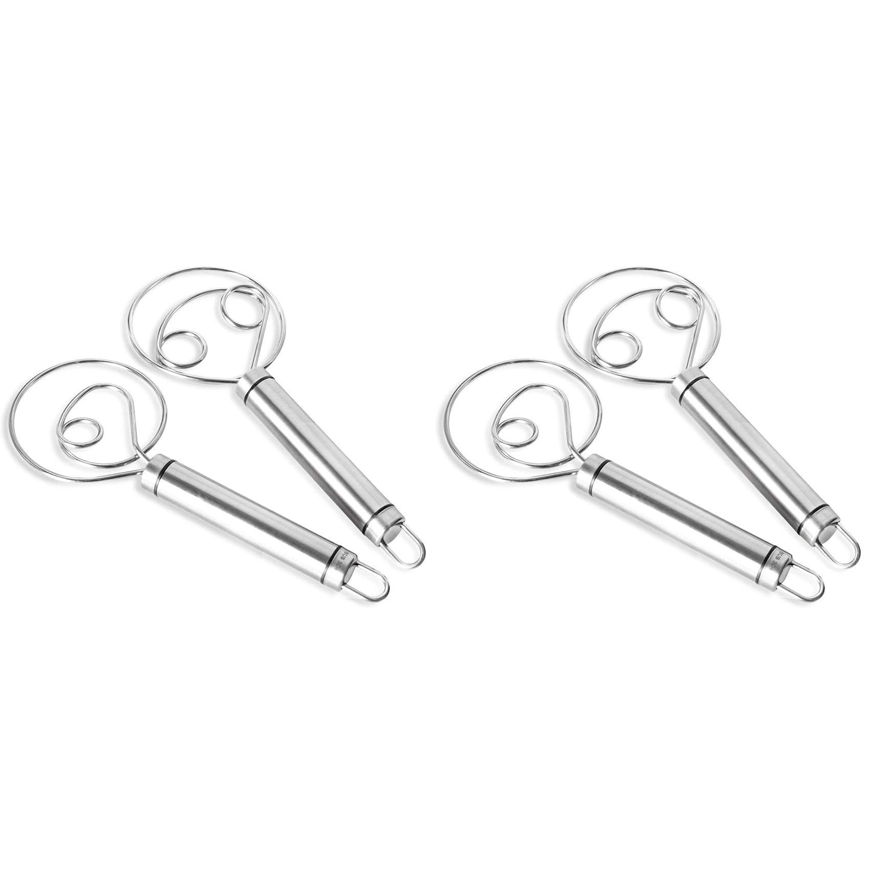 Hndhbfgrt Danish Dough Whisk, 4 Pack Premium Stainless Steel Dutch Whisk, Large Hand Mixer Artisan Blender for Bread Pastry Pizza