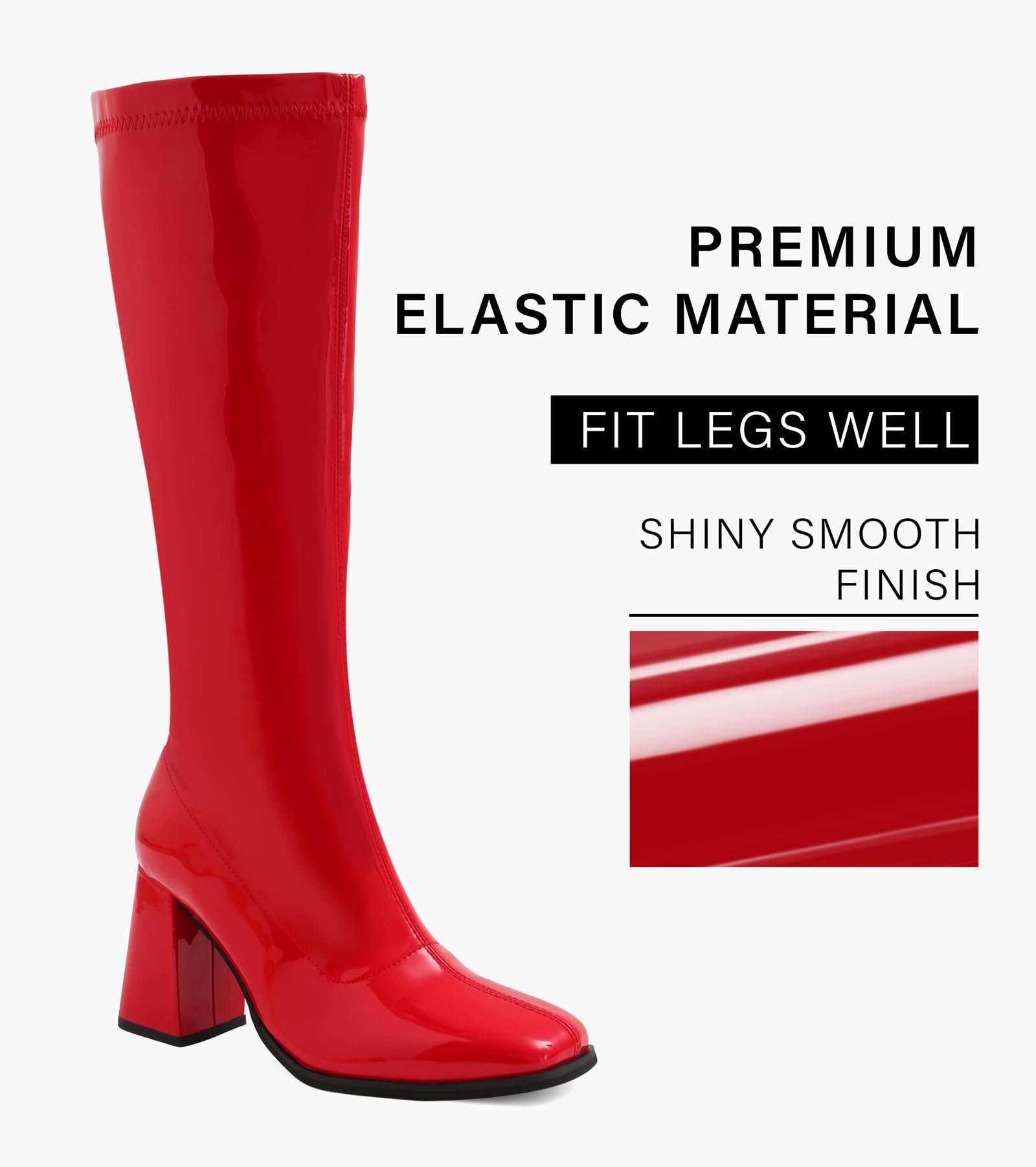 PODALK GoGo Boots for Women Knee High Boots Chunky Block Heels Costume Party Cosplay Dress Shoes(6,A-Red)