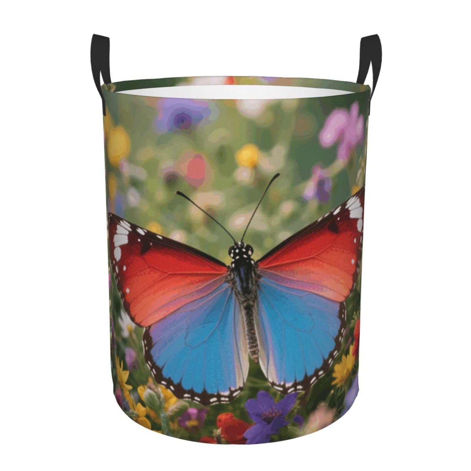 Butterfly Laundry Basket Foldable With Handles, Waterproof Laundry Hamper Oxford Cloth Dirty Clothes Storage Basket Bag for Bathroom Bedroom Nursery Dorm Toys Storage Bin Organizer Small