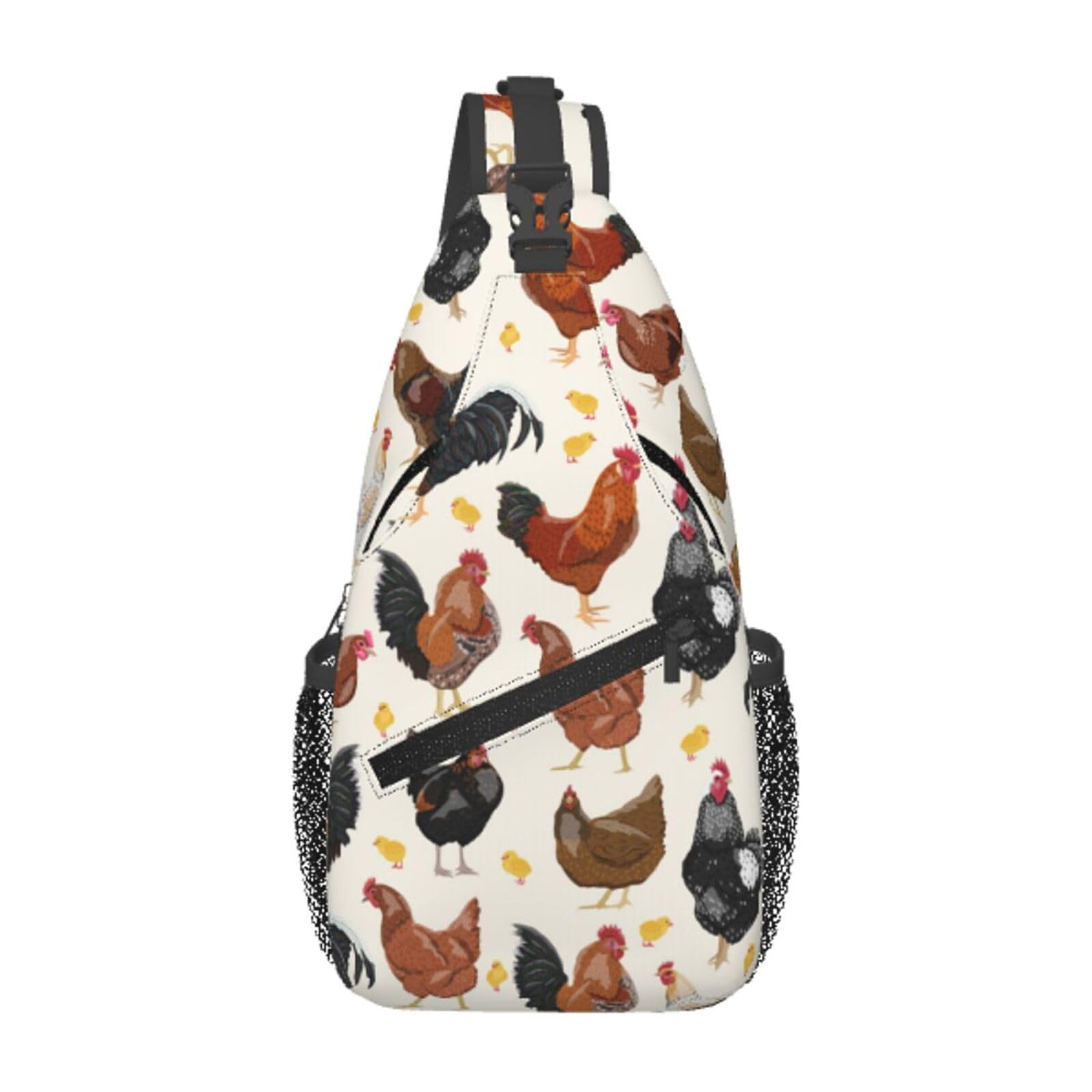 SURERUIM Funny Animal Print Sling Bag for Women Men Rooster Hen Chicken Domestic Crossbody Chest Shoulder Bag Rustic Country Farm Animal Backpack Gym