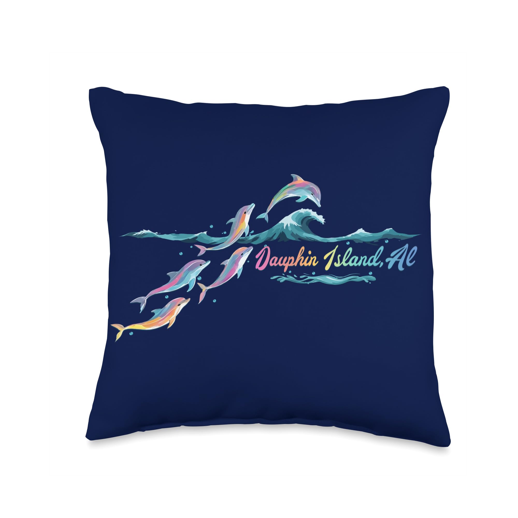 Dauphin Island Alabama Colorful Dolphin Lover Beach Gifts Throw Pillow