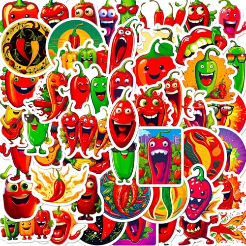 50PCS Funny Chili Mixed Cute Meme Pepper Vinyl Waterproof Stickers for Kids, Teens, Water Bottles, Laptops, Luggage, Parties & More (Chili)