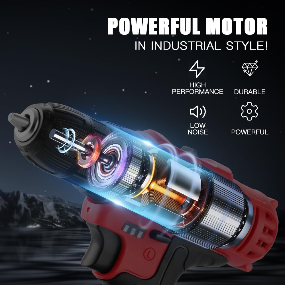 TEENO - Taladro atornillador inalámbrico PSR 21V + 2 baterías de litio + 41 accesorios + guantes profesionales