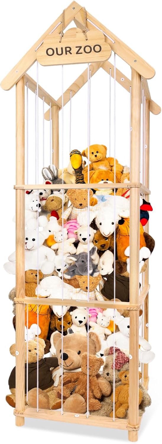 HOMIEE Stuffed Animal Storage Organizer, Wood Stuffed Animal Zoo Toy Holder for Playrooms, Bedrooms, Nursery Room