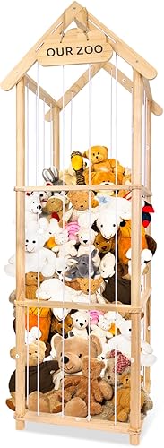 HOMIEE Organizador de almacenamiento de animales de peluche, soporte de juguete de zoológico de peluche de madera para salas de juegos de niños,