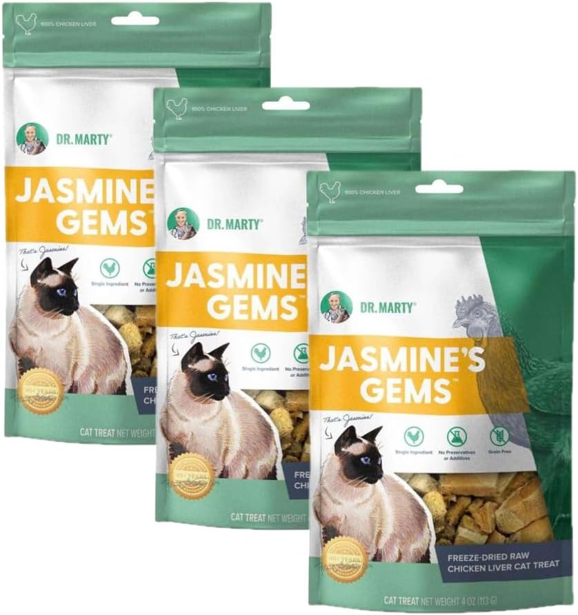 Dr. Marty Jasmine’s Gems 100% Freeze-Dried Chicken Liver Cat Treat 4 oz (3 Pack)