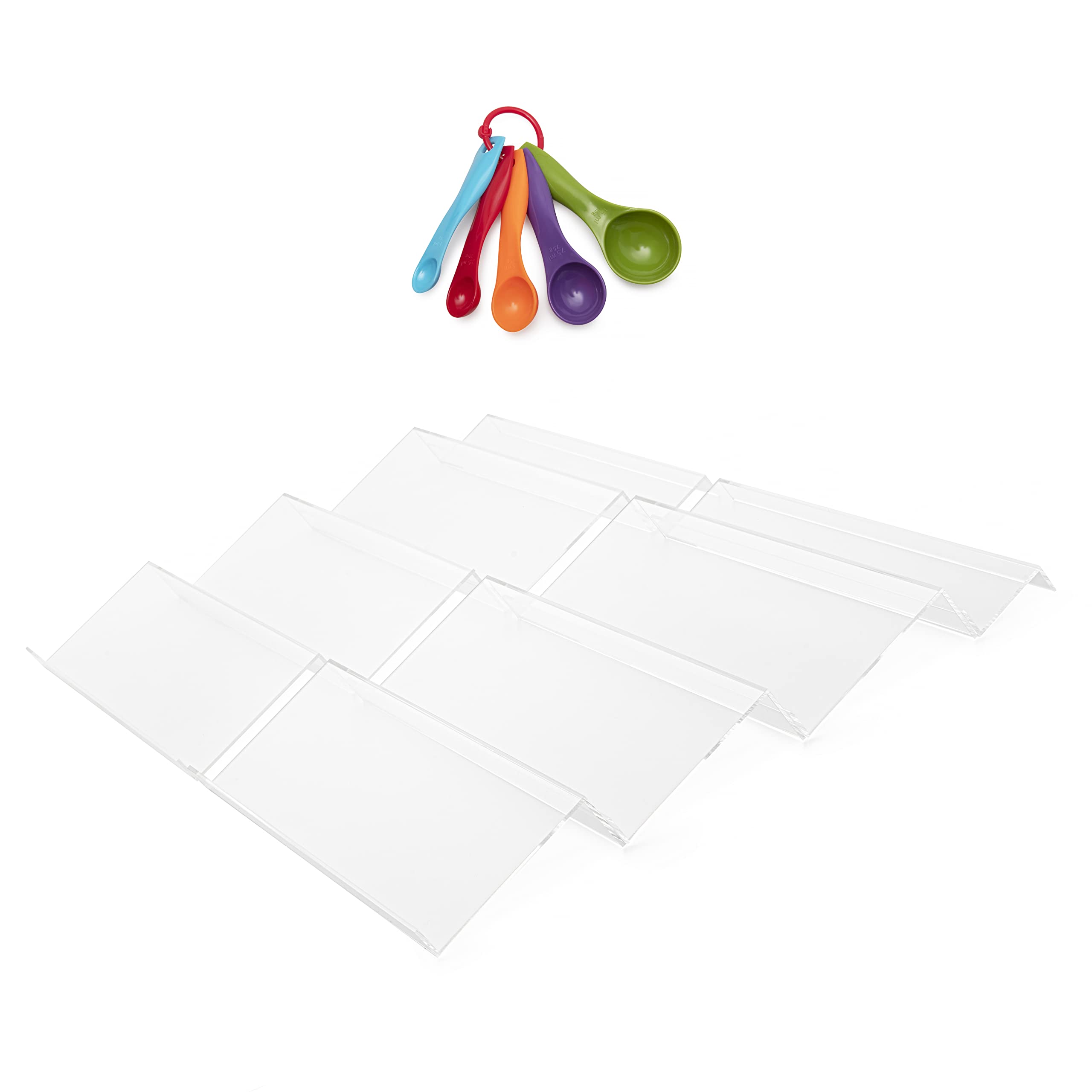 JRG68 Spice Drawer Organizer Trays - 2 Pack - Expandable, Acrylic, Custom Fit - Declutter Kitchen Drawers, Spice Jar Rack, Cabinets, Pantry 4 Tier- Complete with Measuring Spoons
