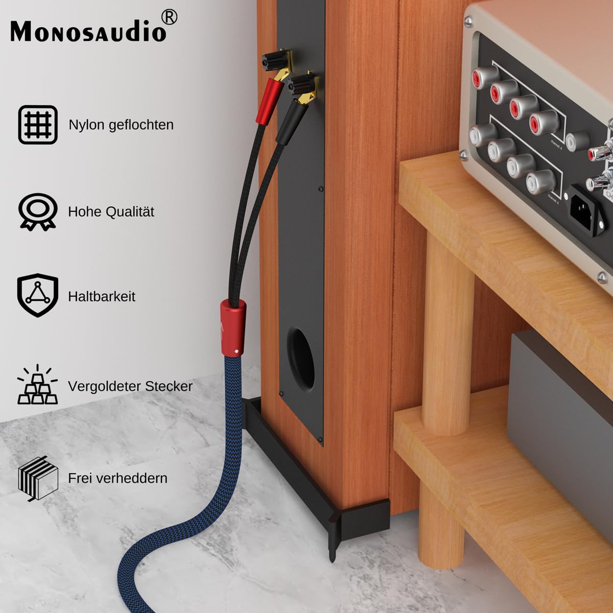 Monosaudio Cavo per altoparlante HiFi OFC con connettori placcati in oro Y Spades, maschio a maschio, altoparlante audio, sistemi HiFi, cavo per altoparlanti home theatre, 2 pezzi, 2 pezzi