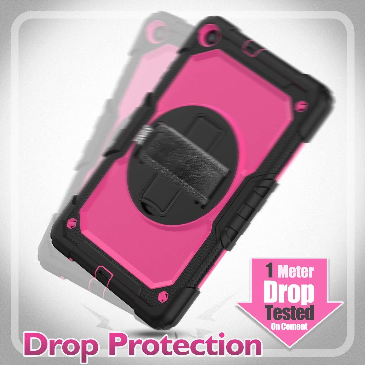 SEYMAC stock Case Compatible with Galaxy Tab A 10.1 Case 2019 with Screen Protector Pencil Holder [360 Rotating Hand Strap] &Stand, Drop-Proof Case for Samsung Tab A 10.1 (Pink+Black)