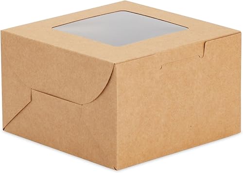 Miniatura 7 de Juvale Cajas de galletas con ventana, paquete de 50, cartón marrón de 4 x 4 x 2.5 pulgadas, recipientes de pastelería y caja de cupcakes para