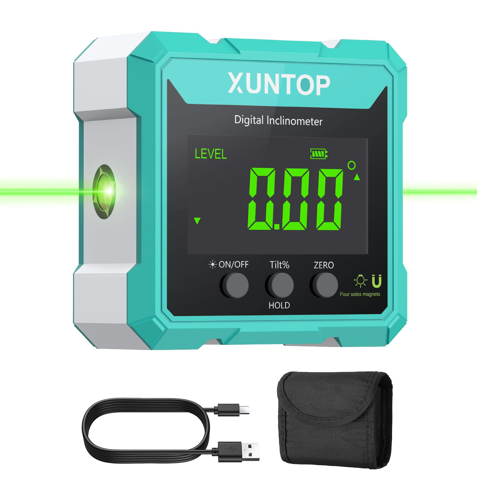 XUNTOP Digital Angle Finder with Dual Laser, 4x90°Magnetic Angle Gauge