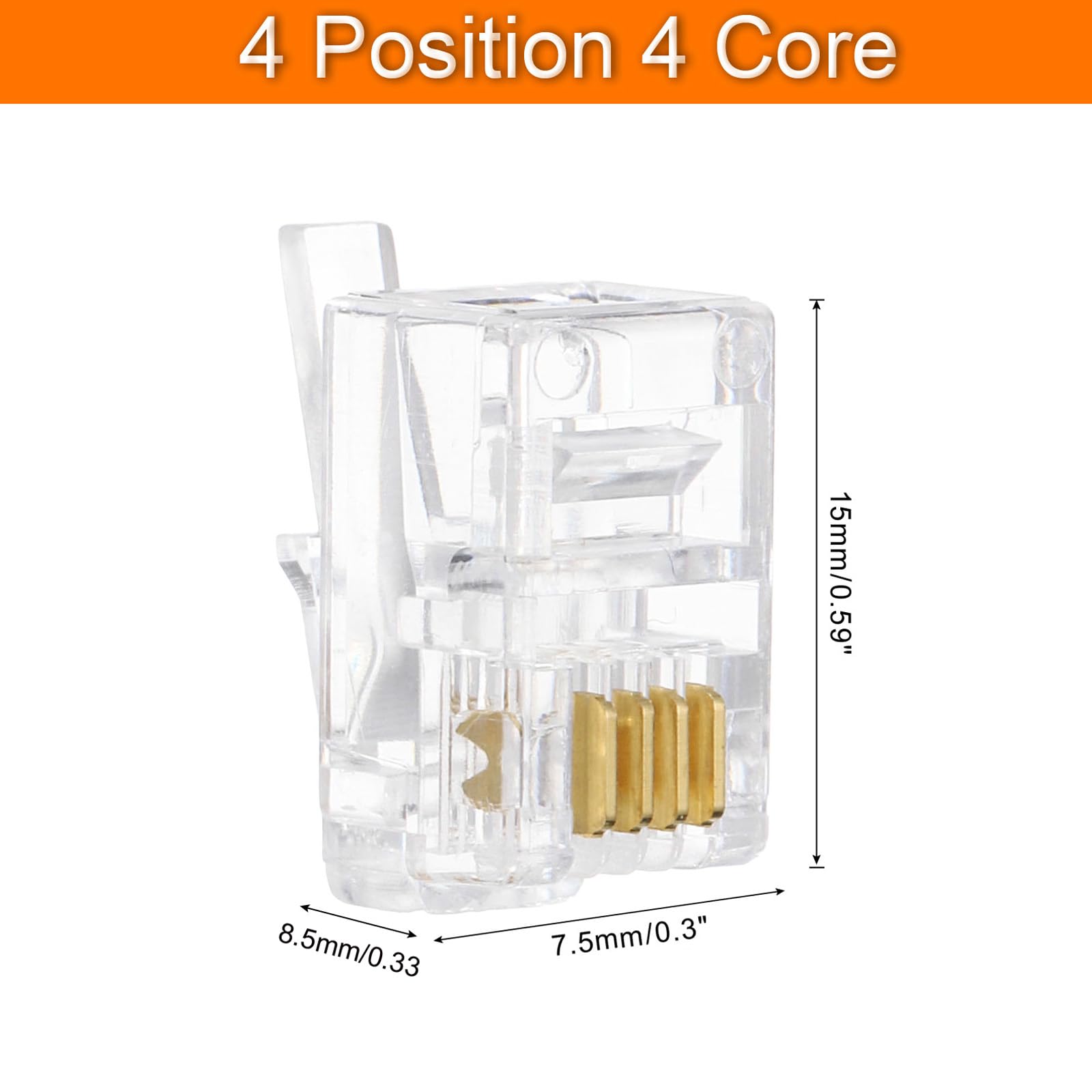QUARKZMAN Connecteurs Mâles Rj11 à Fiche Modulaire pour Téléphone, Noyau en Cuivre 4P4C Transparent 120 Pièces