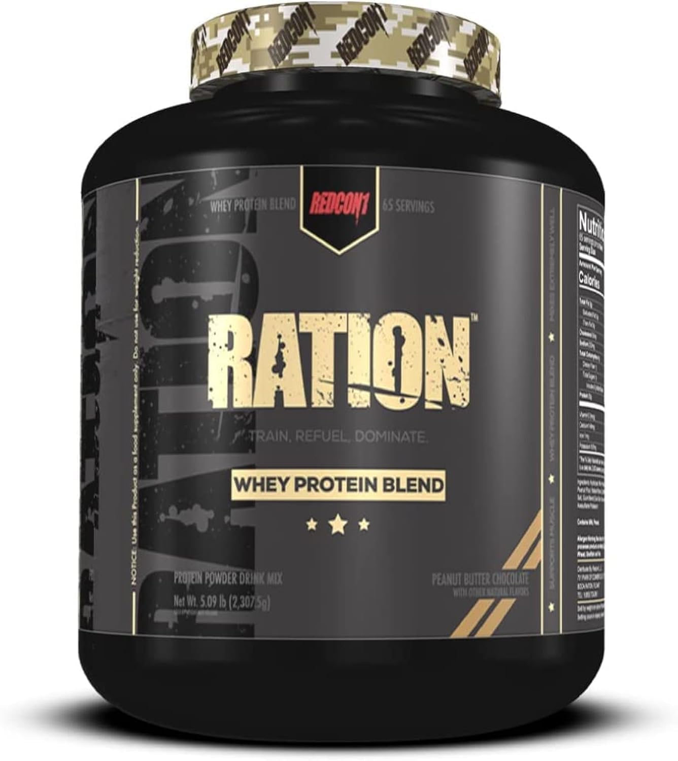 REDCON1 Ration Whey Protein, Peanut Butter Chocolate - Keto Friendly + Gluten Free Whey Protein Powder - Contains Whey Protein Hydrolysate + Whey Concentrate (65 Servings)
