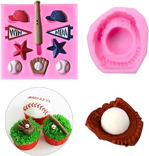 2Pcs/Set Baseball Fondant Mold for Cake Cupcake Decorating, Baseball Softball Glove Silicone Chocolate Candy Sugar Paste Mold, Sport Themed Party Soap Favors