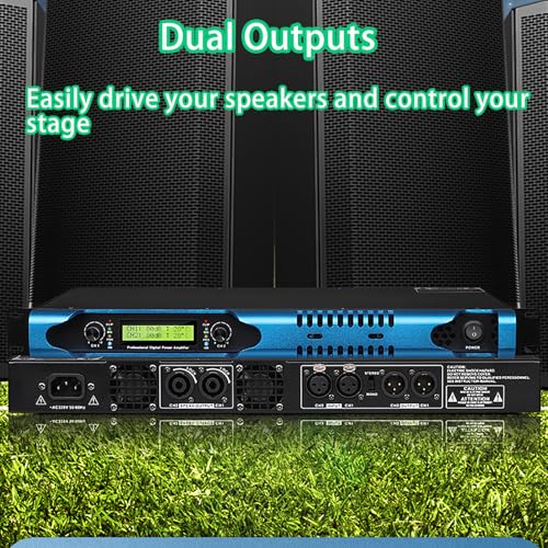 Amplificatore di Potenza Digitale a Doppio Canale 350W x2 ad Alta separazione, Chassis Sottile 1U con dissipatore di Calore per Karaoke, DJ, Performance dal Vivo e Audio da palco.