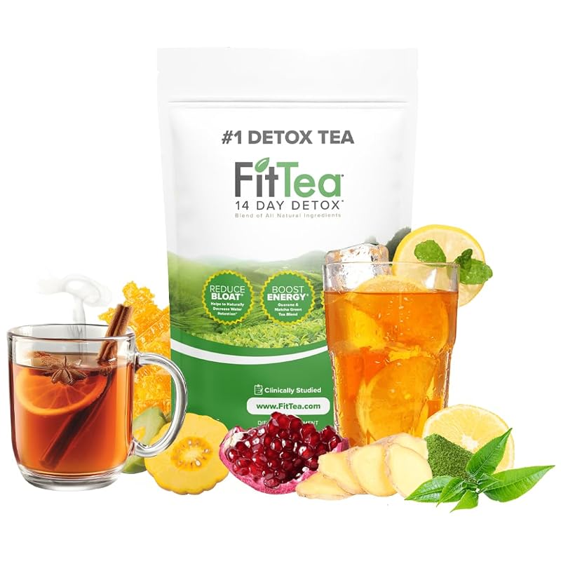 FitTea Chá em sachês para controle de peso com chá verde orgânico, romã, gengibre e garcinia cambogia, sabor limão, 69 g