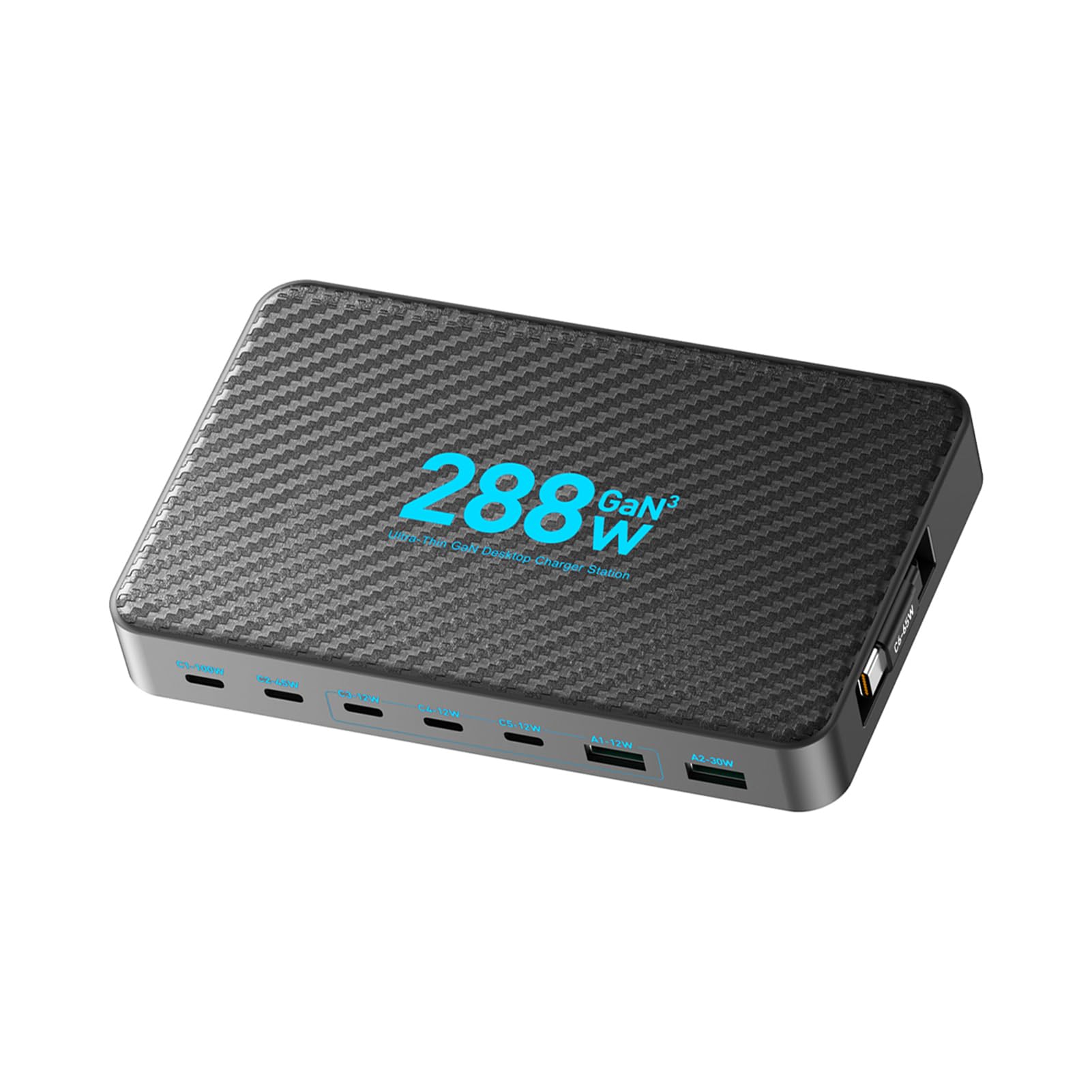 XUMIUZIY Stacja ładująca GaN USB C o Mocy 288 W, 8-portowa ładowarka Biurkowa z 6 Portami USBC i 2 Portami USBA, Adapter Szybkiej ładowarki do Wielu urządzeń, ze Zwijanym Kablem (288W)