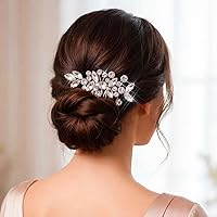 Vista 5 de Unicra Peine de pelo de novia de cristal, accesorio para el cabello con diamantes de imitación para mujeres y niñas (A-Plata)