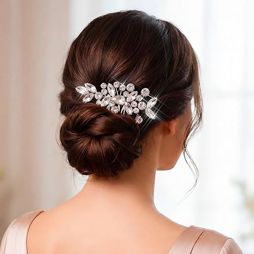 Miniatura 5 de Unicra Peine de pelo de novia de cristal, accesorio para el cabello con diamantes de imitación para mujeres y niñas (A-Plata)