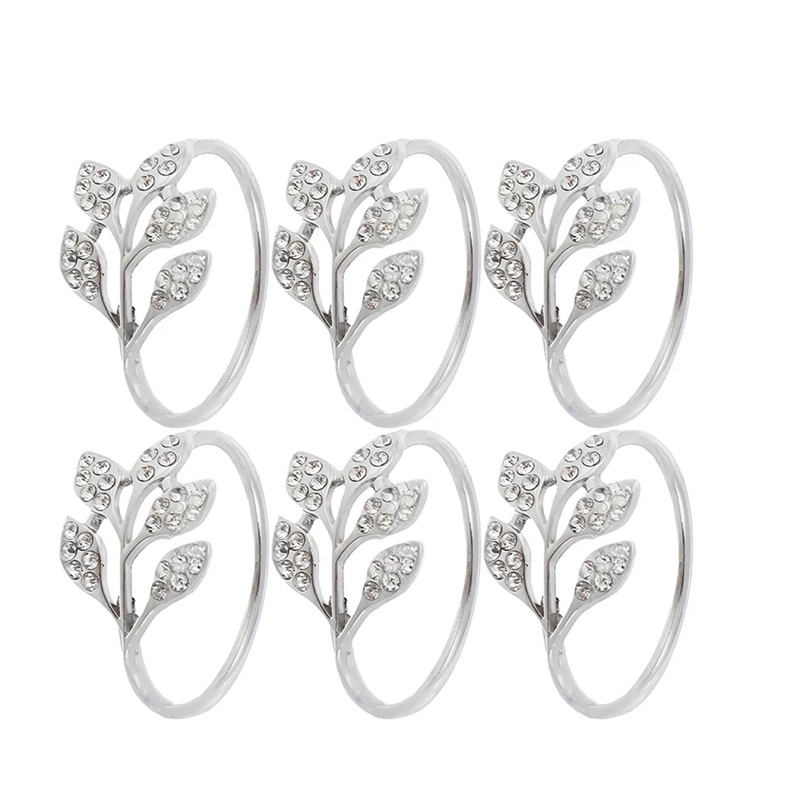 Table Decor Napkin Rings, Napkin Rings 48PC Metal Point Diamond Green Leaves Hotel Table Banquet Decoration