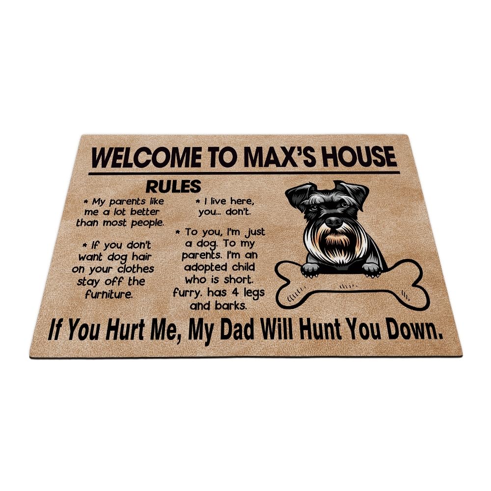 MALIHONG Welcome to Dog's House Funny Schnauzer Dog Door Mat Dog Rules Indoor Entrance Dog Mat Decor Inside Floor Mat Rugs Dog Lovers Gift 35.4x23.6