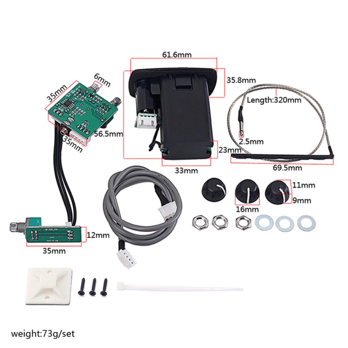 MAGICLULU Système de Préampli Guitare Acoustique Égaliseur 3 Bandes, Installation sans Soudure, Capteur Piézo Noir en Plastique et Métal, Adapté aux Étudiants et Joueurs Avancés
