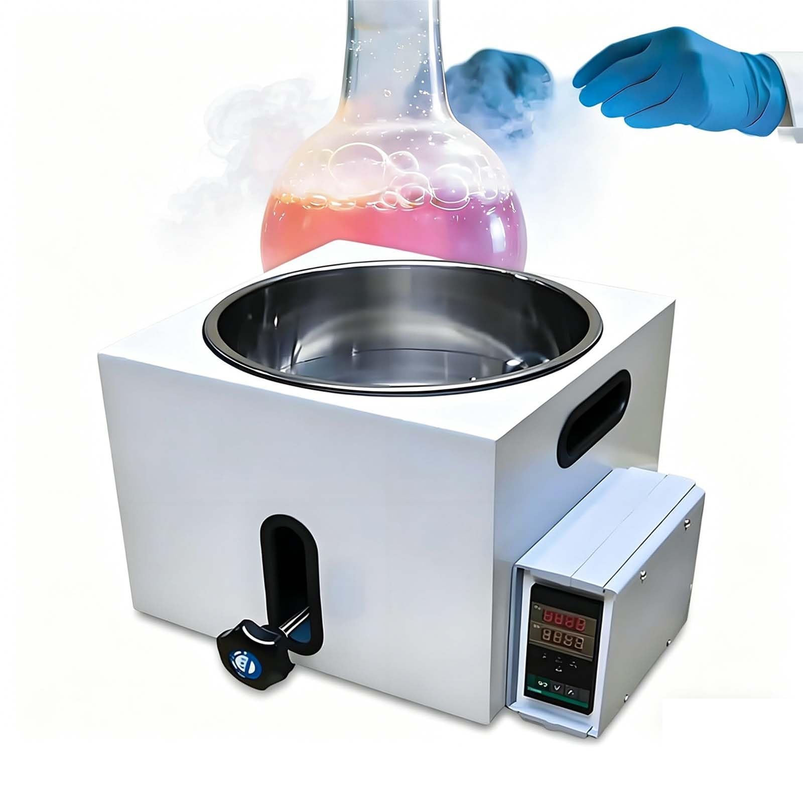 Digitales Wasser- Und Ölbad – Thermostatisches Edelstahl-Ölbad Mit Temperaturregelung 2L/3L/5L, Hebbar, Hubhöhe 120 mm, Für Destillation Und Konzentration(2l)