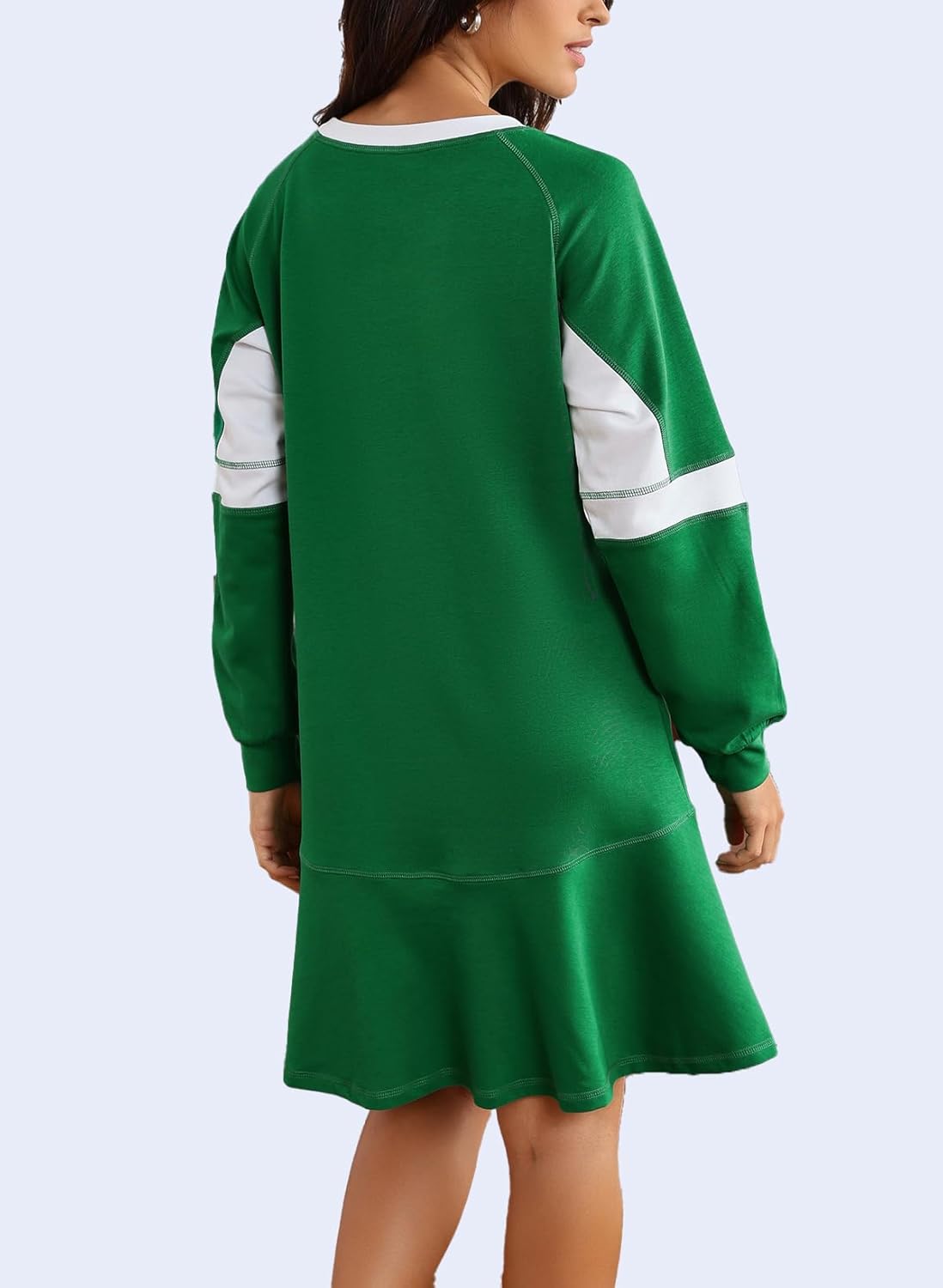 Ladyful Sweatshirt Dress Women Color Block Long Sleeve Shift Active Ruffle Hem Flowy Mini Dresses for 2026 Spring