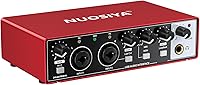 NOUSIYA USB Audio Interface 24Bit/192kHz for Guitar Podcasting Streaming - 2x2 Inputs 48V Phantom Power PC/Mac Red