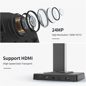 Document Camera, Book Document Scanner, 24MP Portable Camera, A3 Size, with Smart OCR Led Desk Lamp for Home Office for Live Demo, Distance