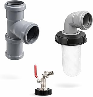 FN-Technik® Regenwasser Komplettset für IBC DN 150 – Fallrohrsammler DN 75 mit Filterbeutel & Messinghahn