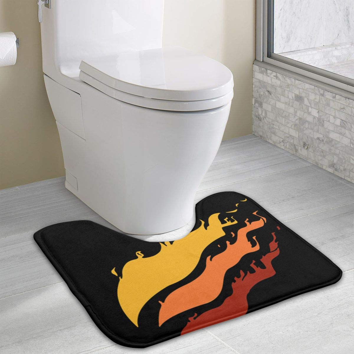Pres-ton Fire Nation Gamer Flame Bath Rug U-Shaped Toilet Floor Rug Shower Mat Non Slip Bathroom Carpet 15.7"" X 19.3