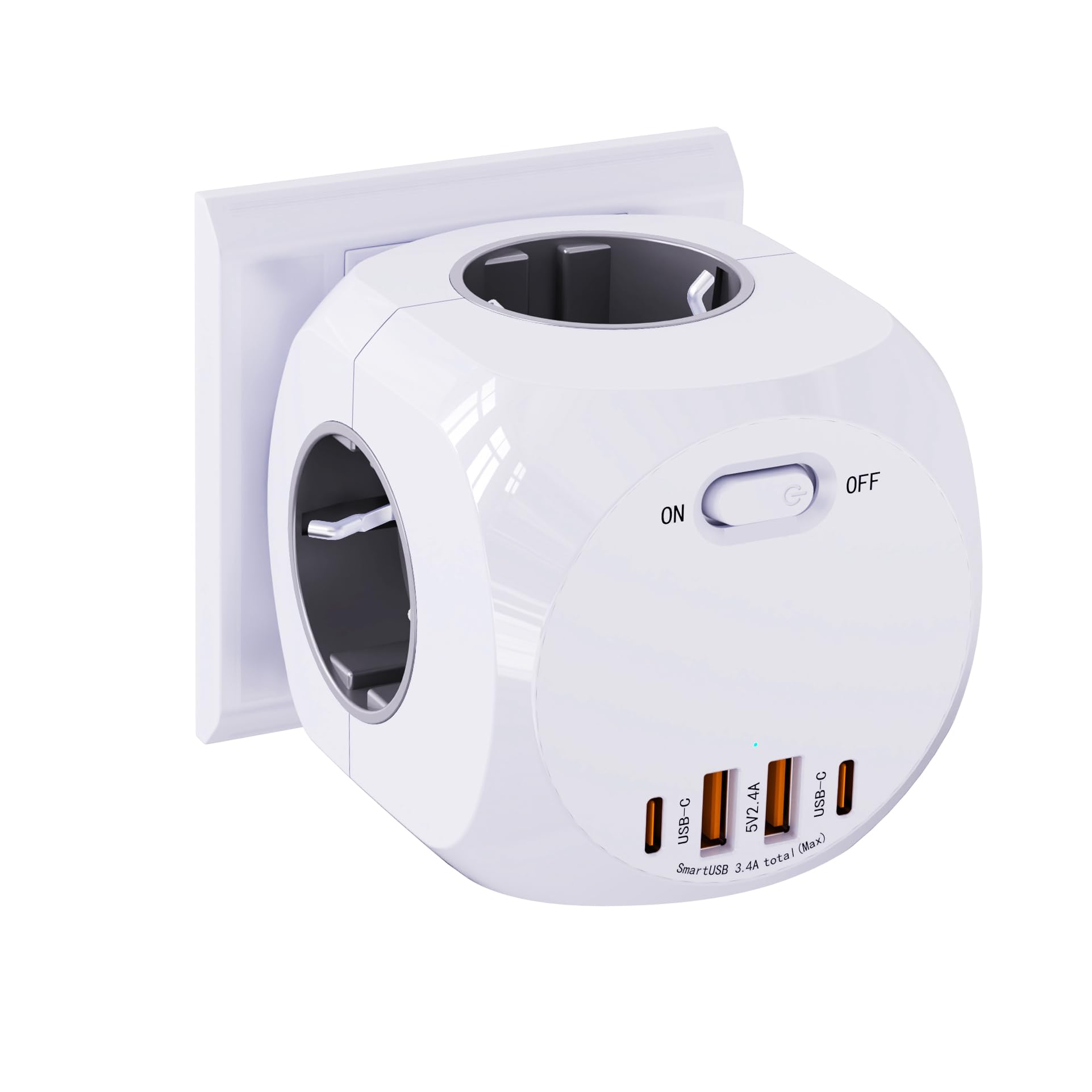 8-w-1 gniazdo gniazda, gniazdo wielu gniazd z USB, 4 gniazdka złodziejowe, 4 gniazda, 2 USB A, 2 USB C, 4000 W gniazdo zasilające do biura, kuchni i pokoju szarego
