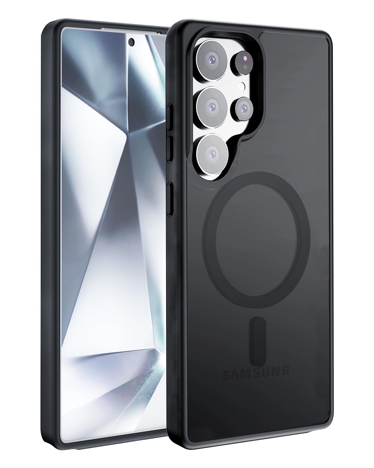 Hualele Magnetic for Samsung Galaxy S24 Ultra Case, Compatible with MagSafe, Dropproof Translucent Matte Hard Back Soft Edge Slim Protective for Samsung S24 Ultra 5G Case 6.8" 2024,Black