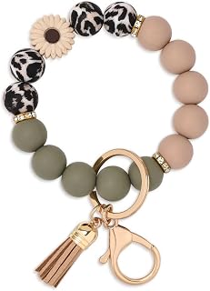 BAOSIWA Silicone Beaded Keychain Wristlet - Cute Key Ring Bracelet Holder for Women, Secure Car Keys on Wrist