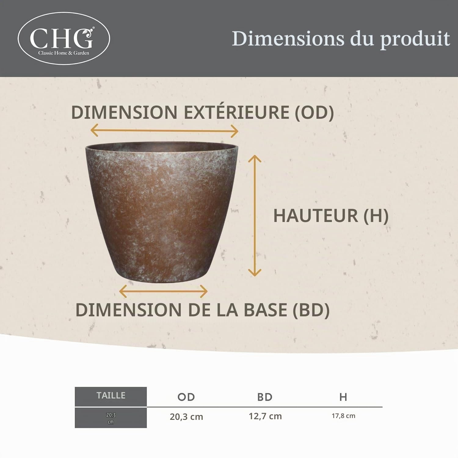 Classic Home and Garden Pot de Fleurs en résine, cuivre Vieilli 20,3 cm