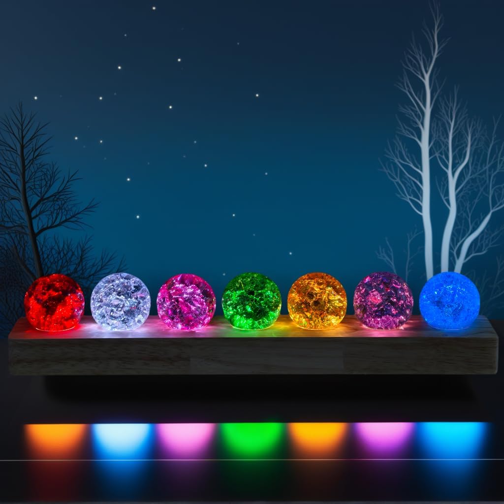 40mm 7 Colors Ice Cracked Crystal Ball with LED Light Base Stand