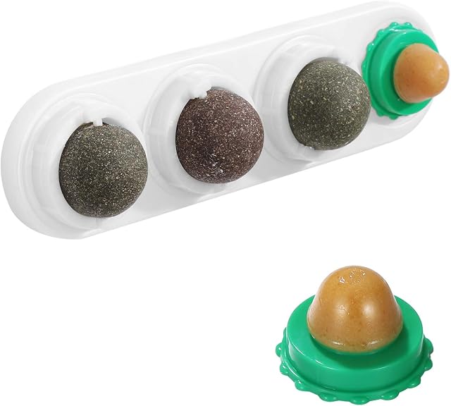 POPETPOP Catnip Balls for Cats- Rotatable Catnip Ball Cat Candy 5 in 1 Self-Adhesive Edible Catnip Toys, Catnip Wall Lick Treats Toys for Cats Kitten Kitty