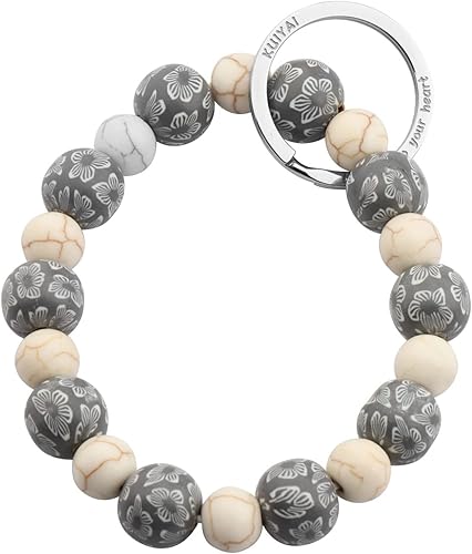 KUIYAI Llavero de muñeca con cuentas funcionales, elástico, llavero manos libres, regalo para ella