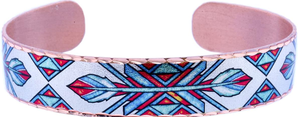 FRONT LINE JEWELRY Native American Copper Bracelets Feature Nature Jewelry/Feather Cuff/Arrow Cuff/Evil Eye/Peace/Moon Star/Horse Cuff/Buffalo/Sunflower Cuff/Almond Blossom/Art Deco