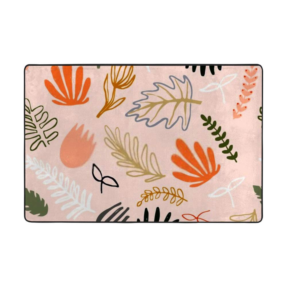 Tapis corail grand format en velours de coton stretch à motifs feuilles roses 160x120