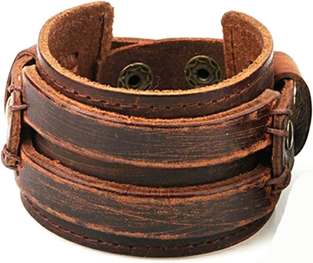 University TrendzBrown Double Buckle Leather Cuff Bracelet for Men Women