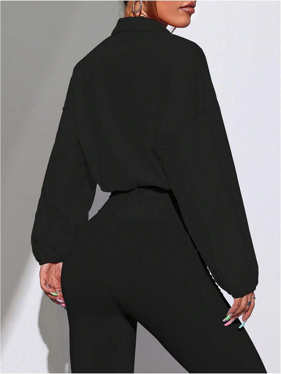 Verdusa Women's Windbreaker Cropped Jackets Color Block Zip Up Lightweight Athletic Outerwear Coat - Image 2