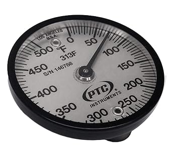 PTC 313F Magnetic Surface Thermometer, 0 to 500F Range, Analog Dial Display, Dual Magnet Mounting, 2 Inch Diameter, Aluminum