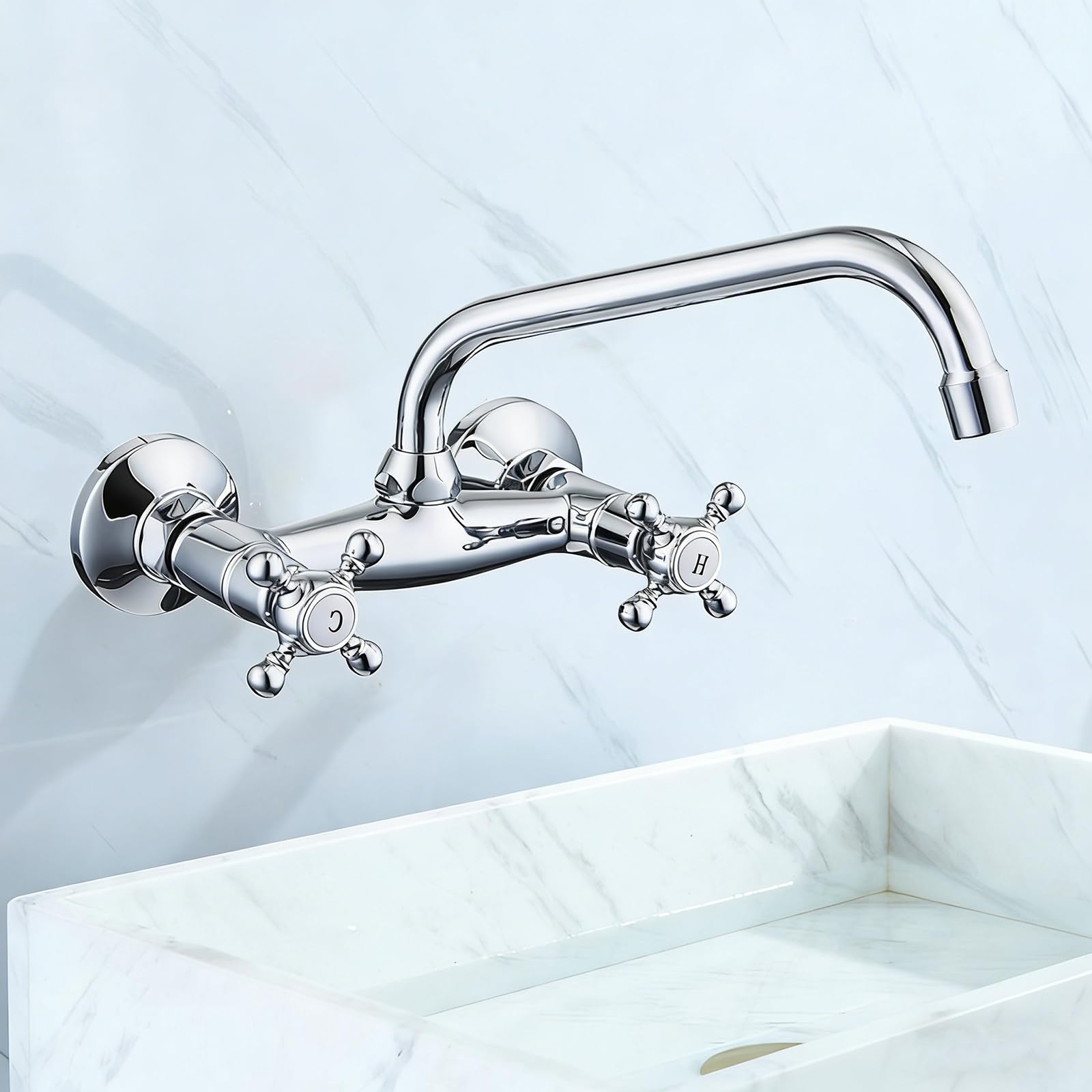 XJTNLB Grifo Vintage Pared Cromado Grifo de Lavabo Baño Dos Mandos en Cruz Grifos para Lavabos de Baño Vintage