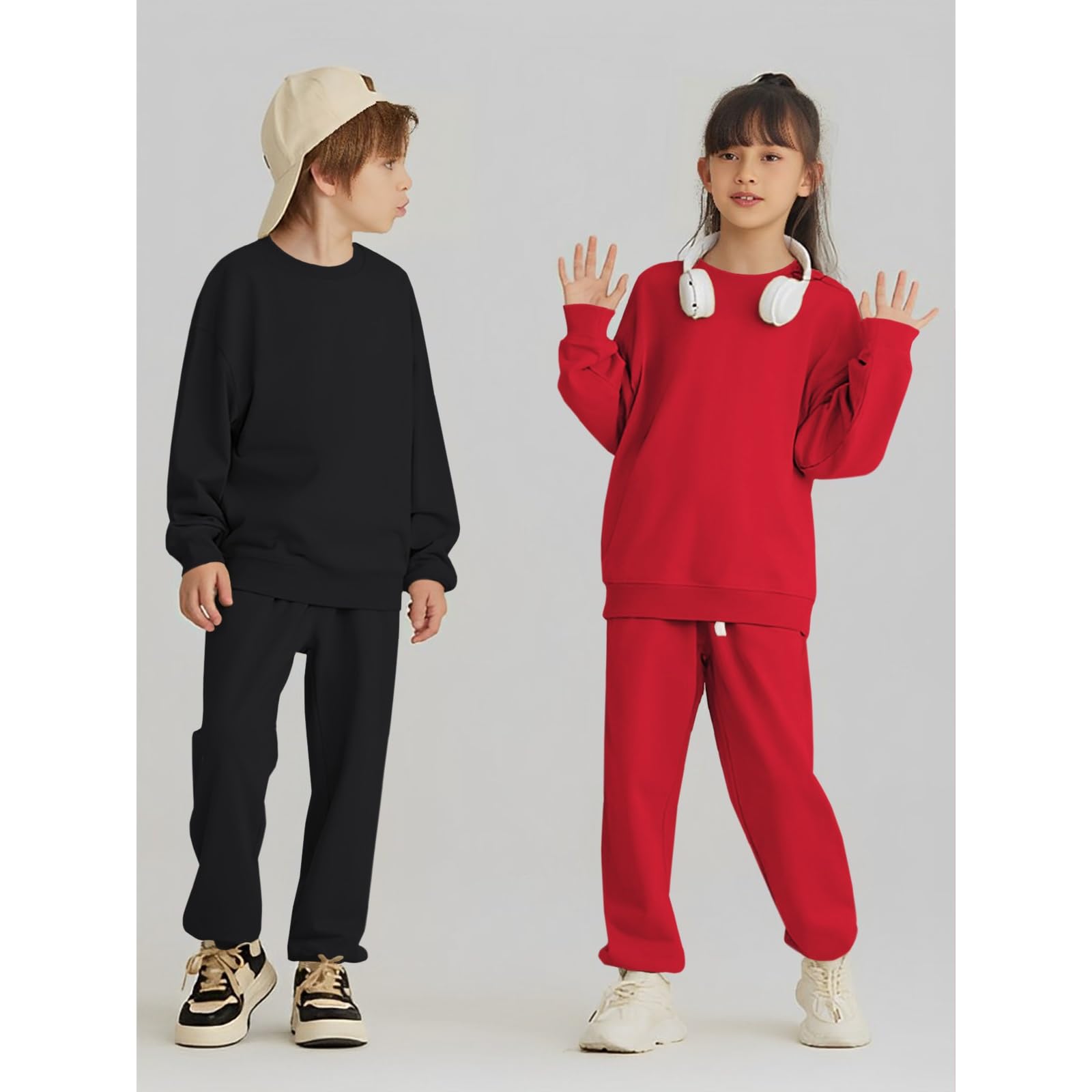 MODNTOGA Conjunto de sudadera lisa para niños grandes, 2 piezas, sudadera y pantalones deportivos para niños y niñas, ropa deportiva para otoño e invierno