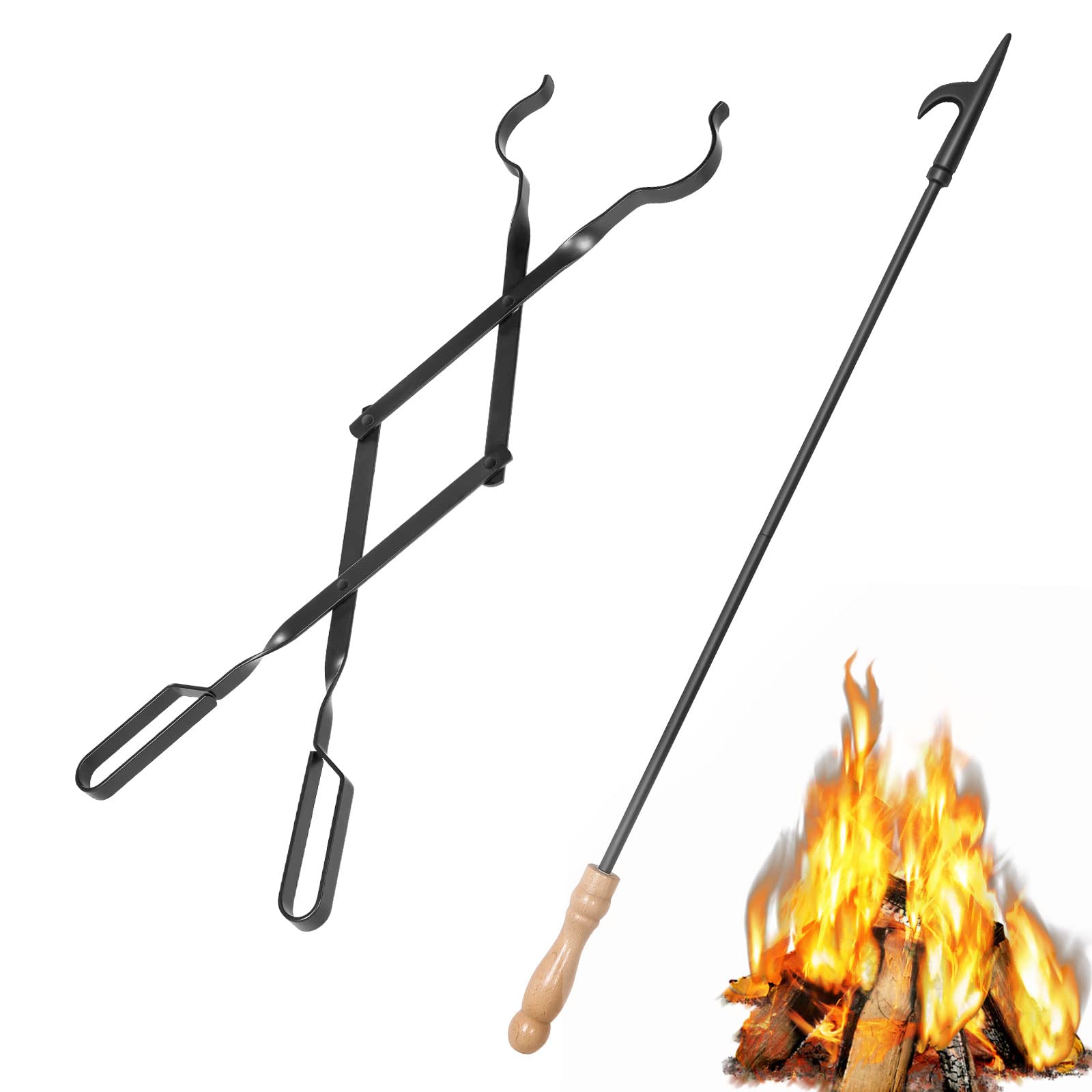 Buy 26" Fireplace Fire Pit Tongs & 32" Fire Pit Poker, Fireplace Wood