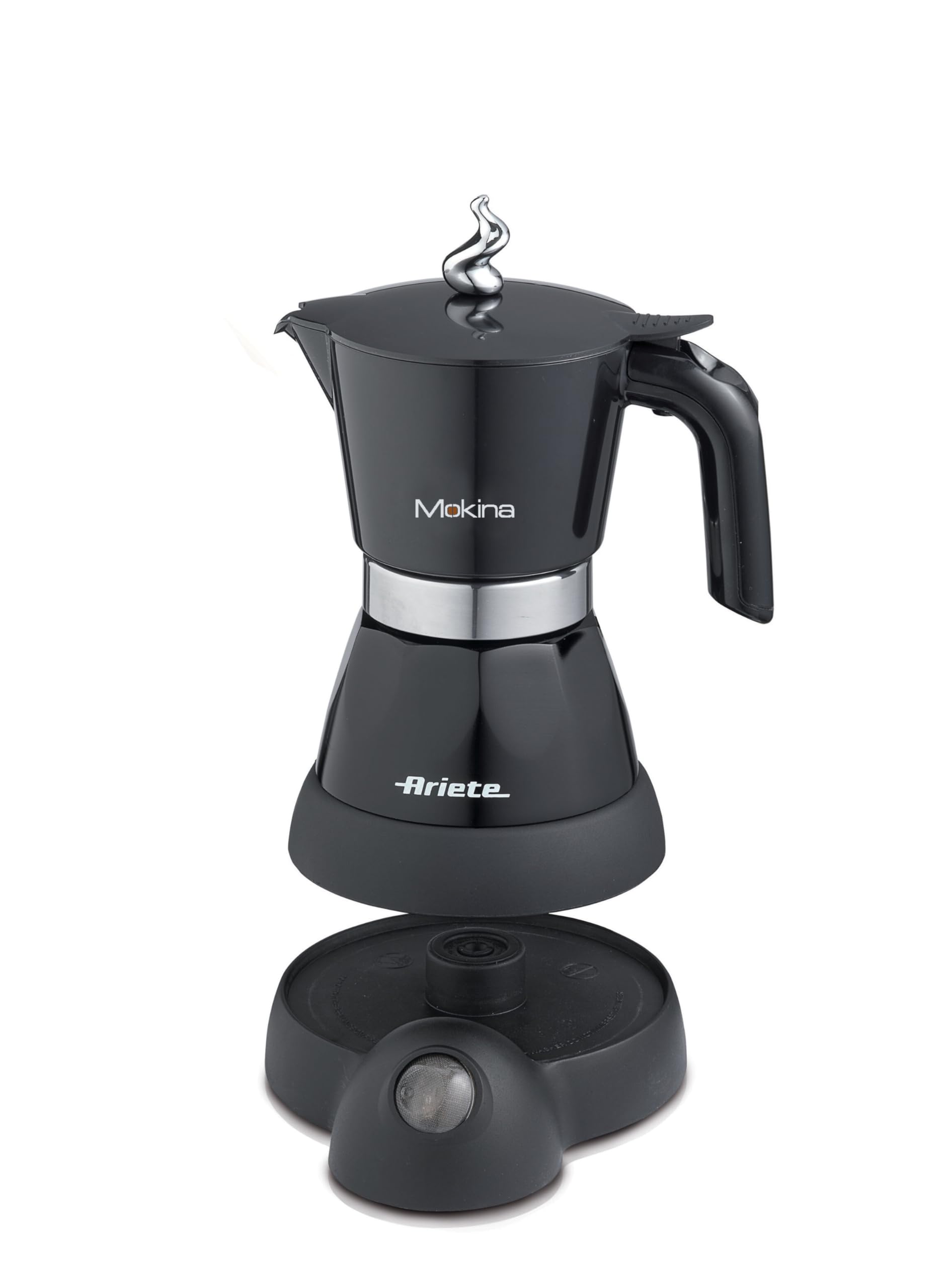 Ariete 1358 Moka Aroma - Cafetera Eléctrica Moka 2/4 Tazas - Autoapagado - Mantiene la Temperatura 30' - 400 W - Negro